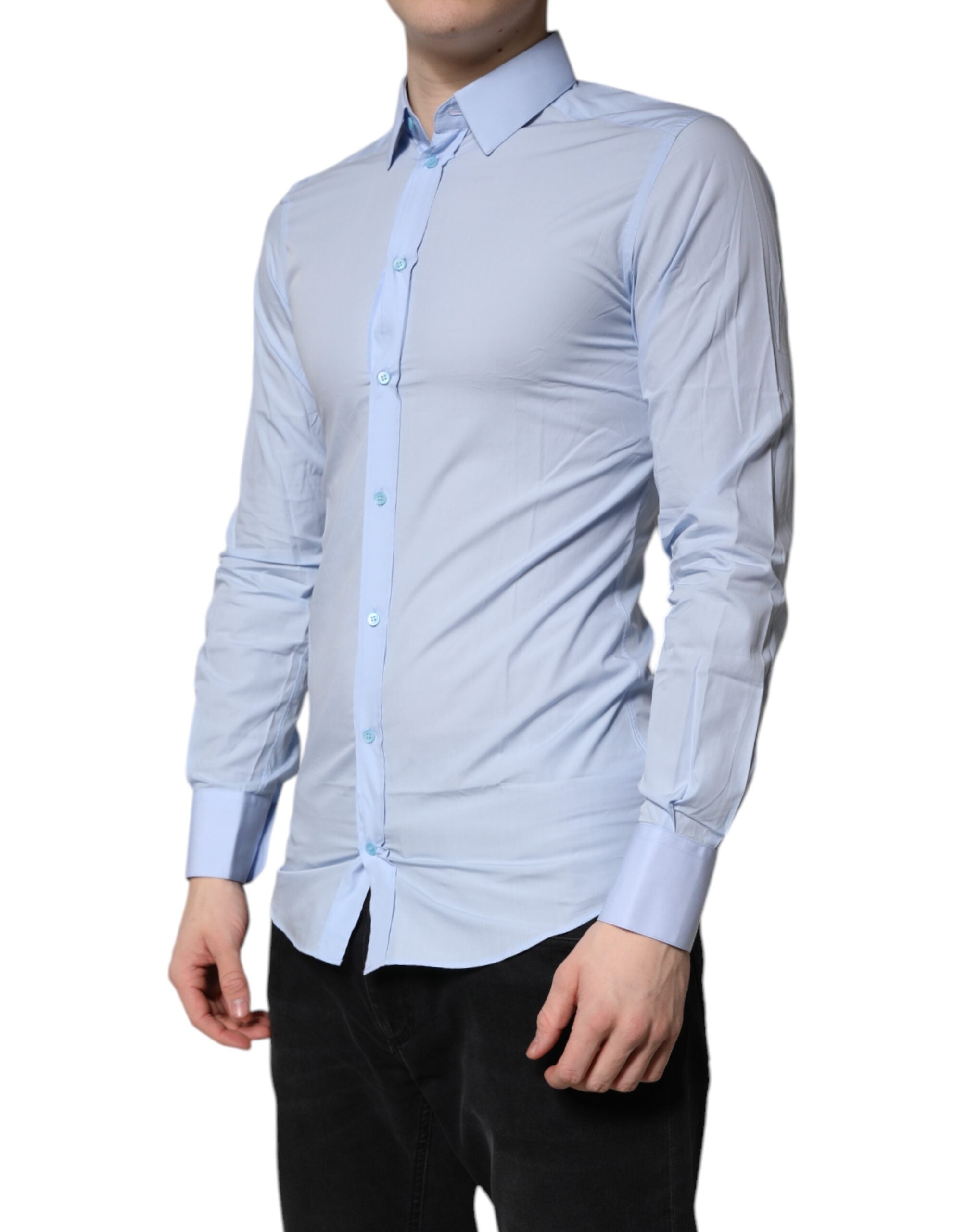 Dolce & Gabbana Light Blue Cotton Dress GOLD Formal Shirt